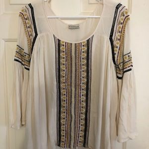 Pull & Bear cream embroidered tunic